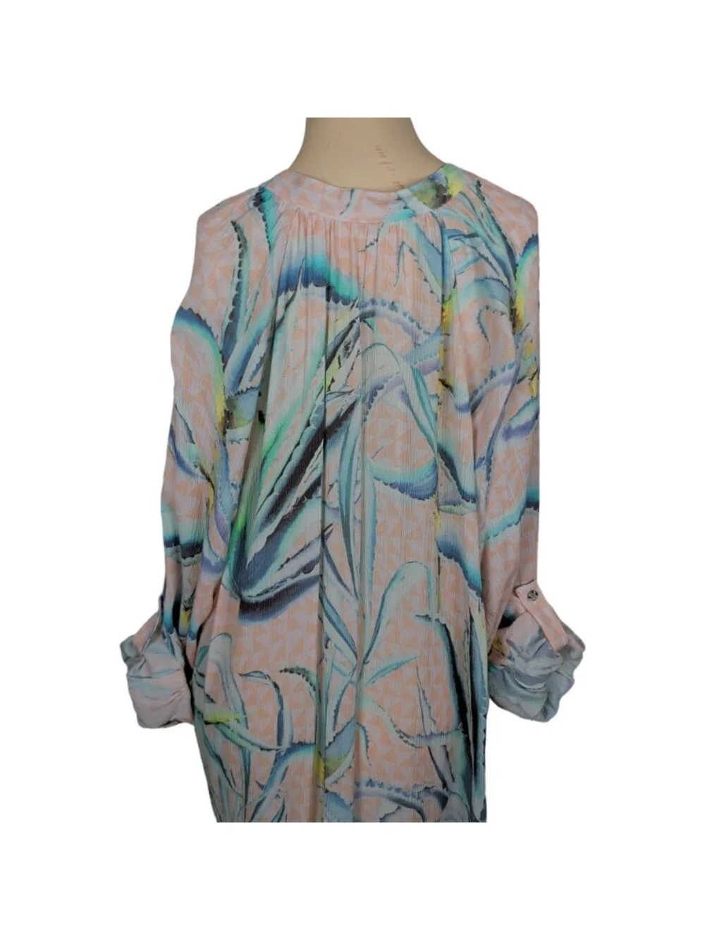 Mara Hoffman Swim Cover Up Dress L Peach Abstract Button Front Tunic Boho Resort